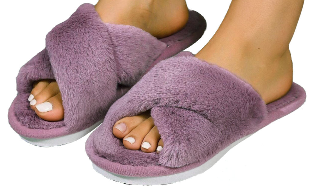 Fuzzy Open-Toe Slipper, Purple