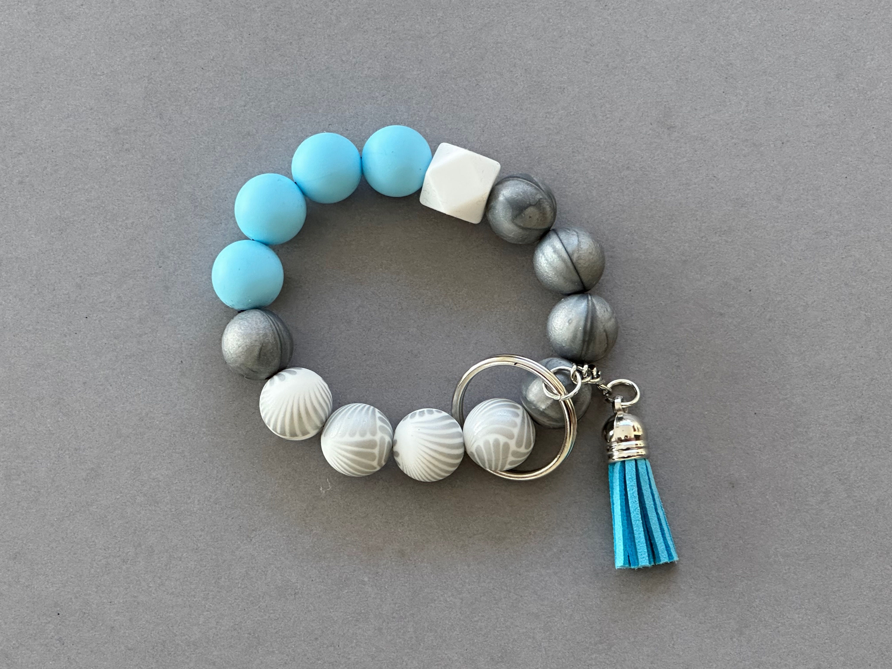 Blue and Grey Beaded keychains