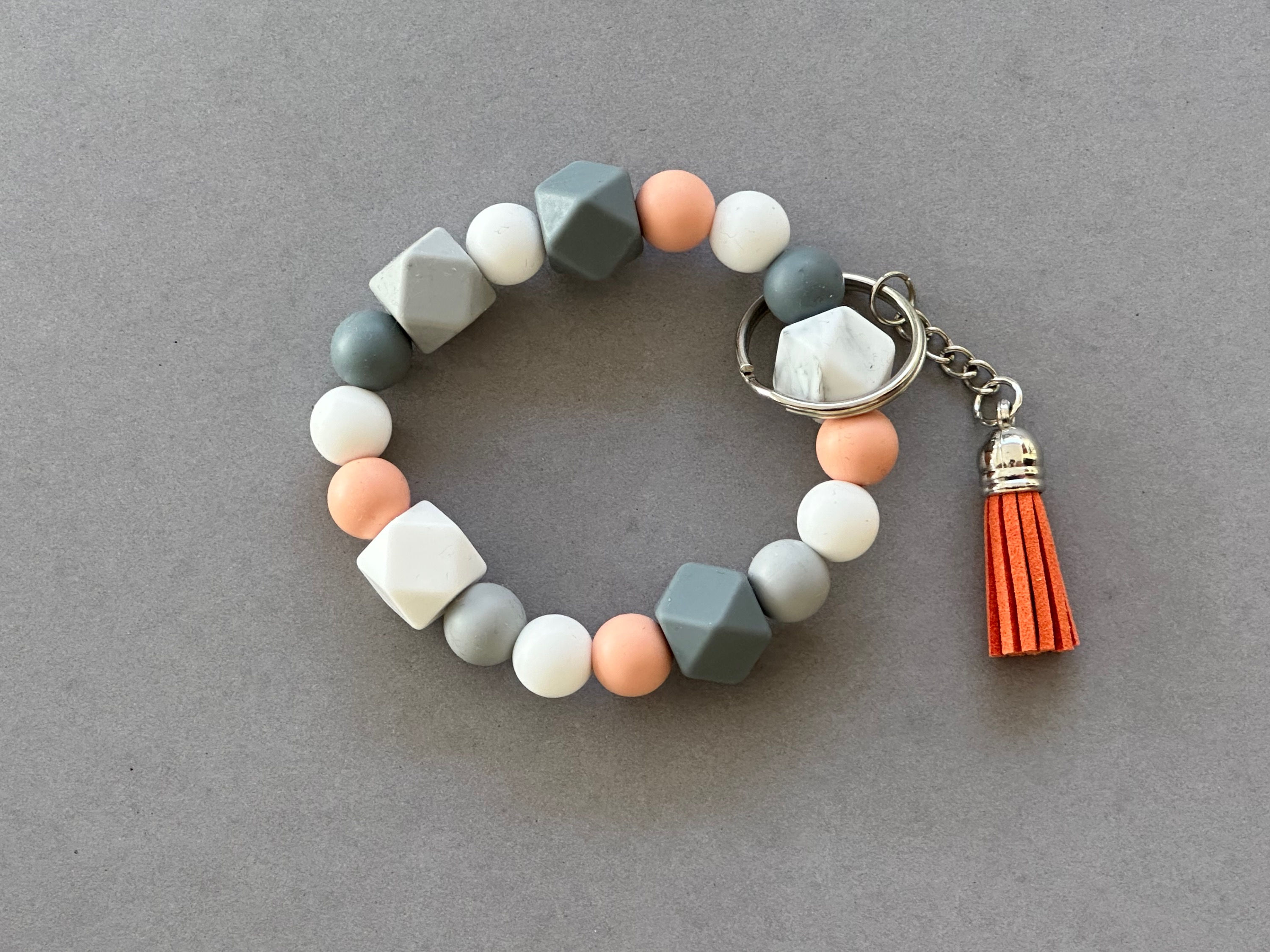 Peach and Grey Beaded keychains