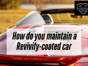 revivify on top on a red car with a caption How do you maintain a Revivify-coated car 