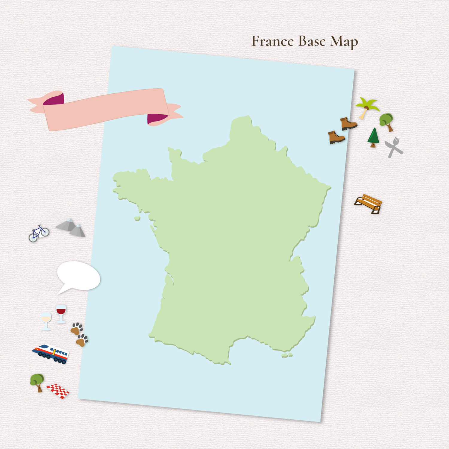 A4 base map of France green on a blue background ready for you to stickers