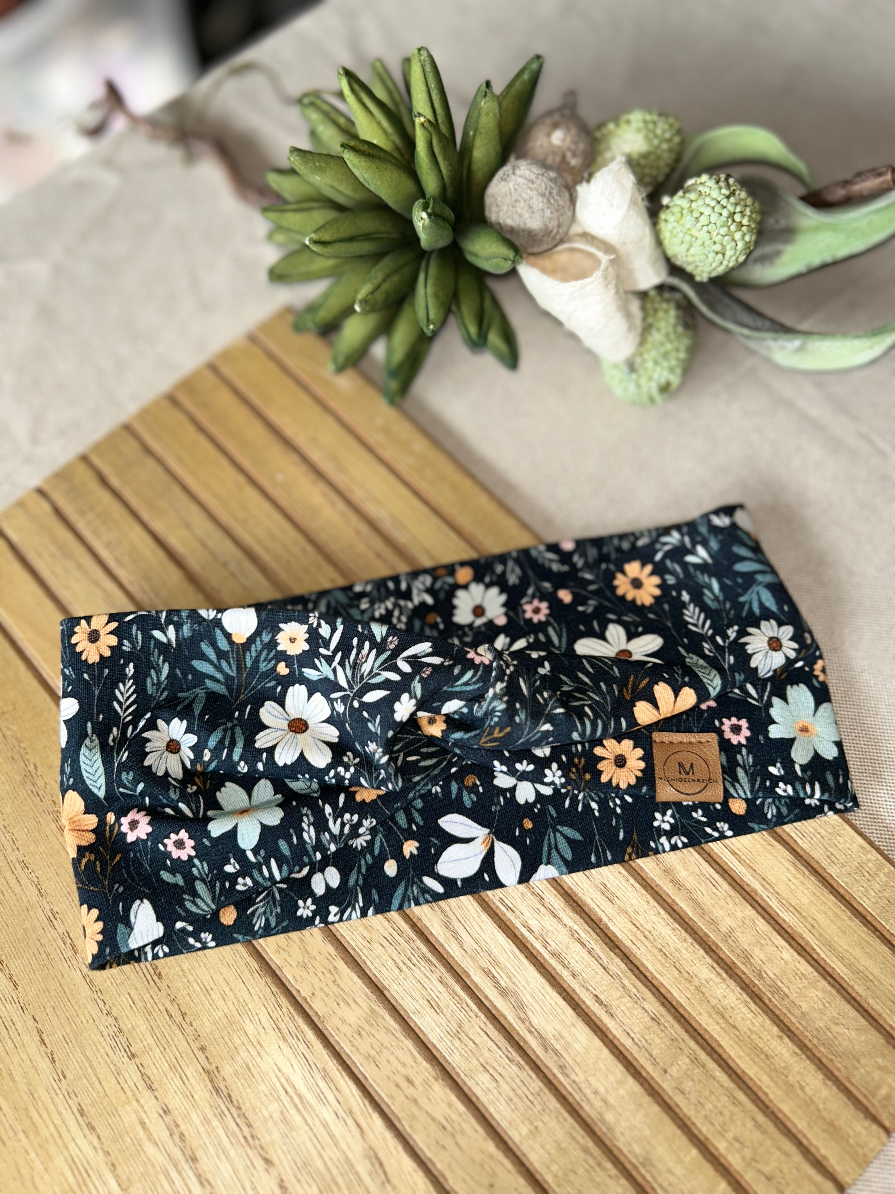 Stirnband „Blüten Navy