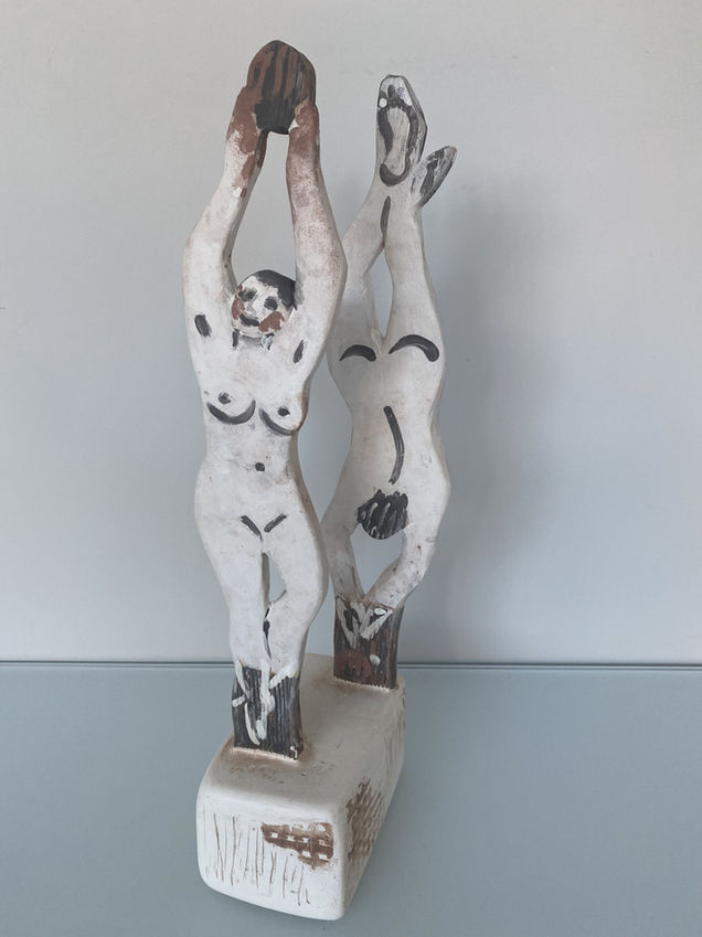 “Hop-On, Hop-Off”, painted ceramics mounted on a plaster, 55cm height, 2019.jpeg