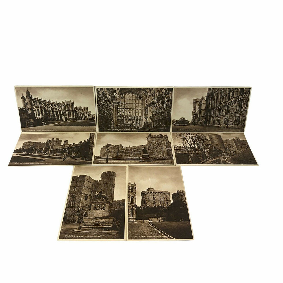 Thumbnail: New Views of Windsor Castle  postcards 4" x 6"  In Real photogravure   1950s? x8