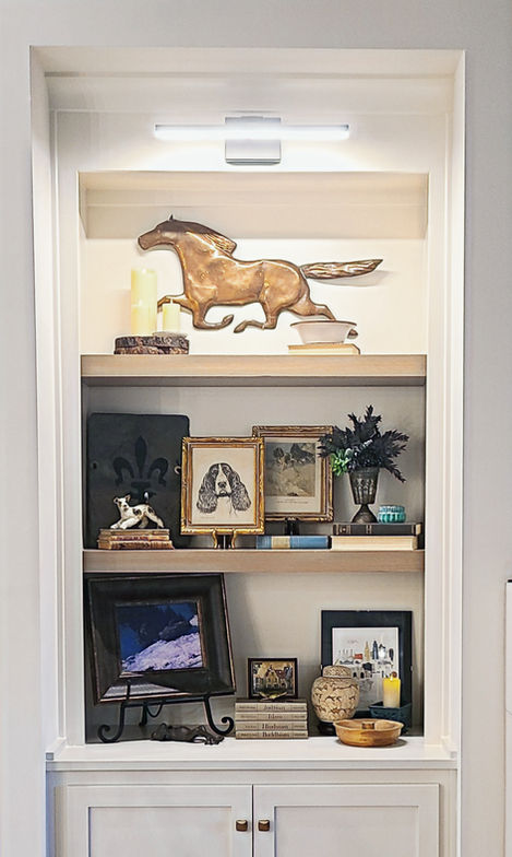 Built-in shelf styling and decor