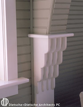 Woodwork details make the cottage interior memorable.