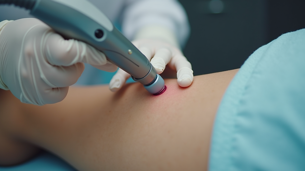Close-up view of laser hair removal treatment on leg