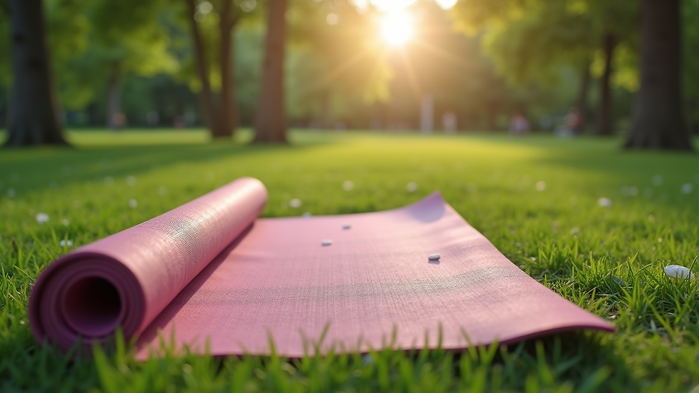High angle view of a refreshing yoga mat laid out in a peaceful park