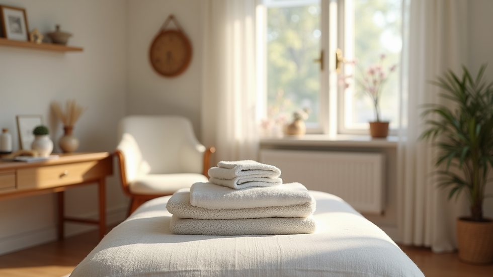 Eye-level view of a cozy therapy room with calming decor