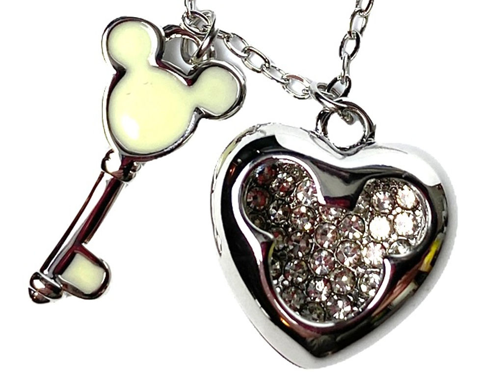 Thumbnail: Silver or Rose Gold Mickey Heart & Key Pendant Necklace | Jewelry Gift for Disne