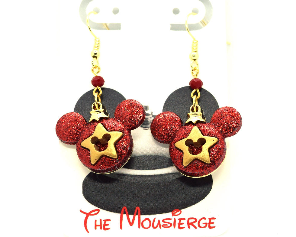 Thumbnail: Red Glitter Mickey Mouse Star Christmas Ornament Earrings | Mickey Mouse Earring