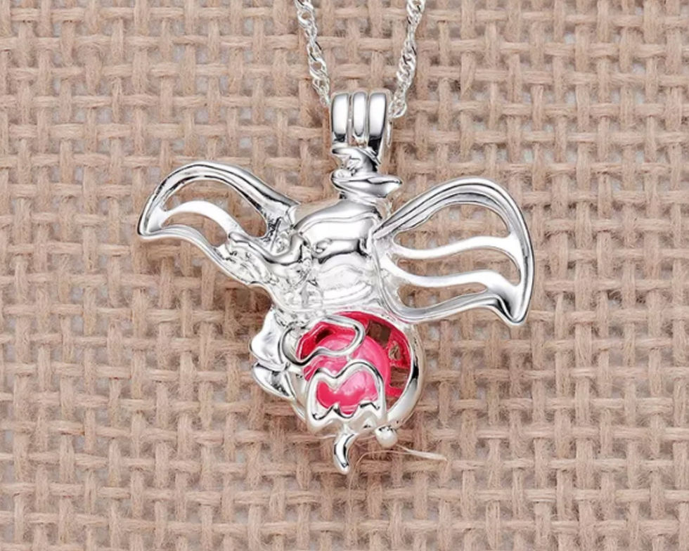 Thumbnail: Silver Dumbo Cage Locket Necklace | Disney Jewelry | Elephant Pendant with Pink 