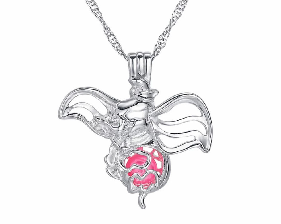 Thumbnail: Silver Dumbo Cage Locket Necklace | Disney Jewelry | Elephant Pendant with Pink 
