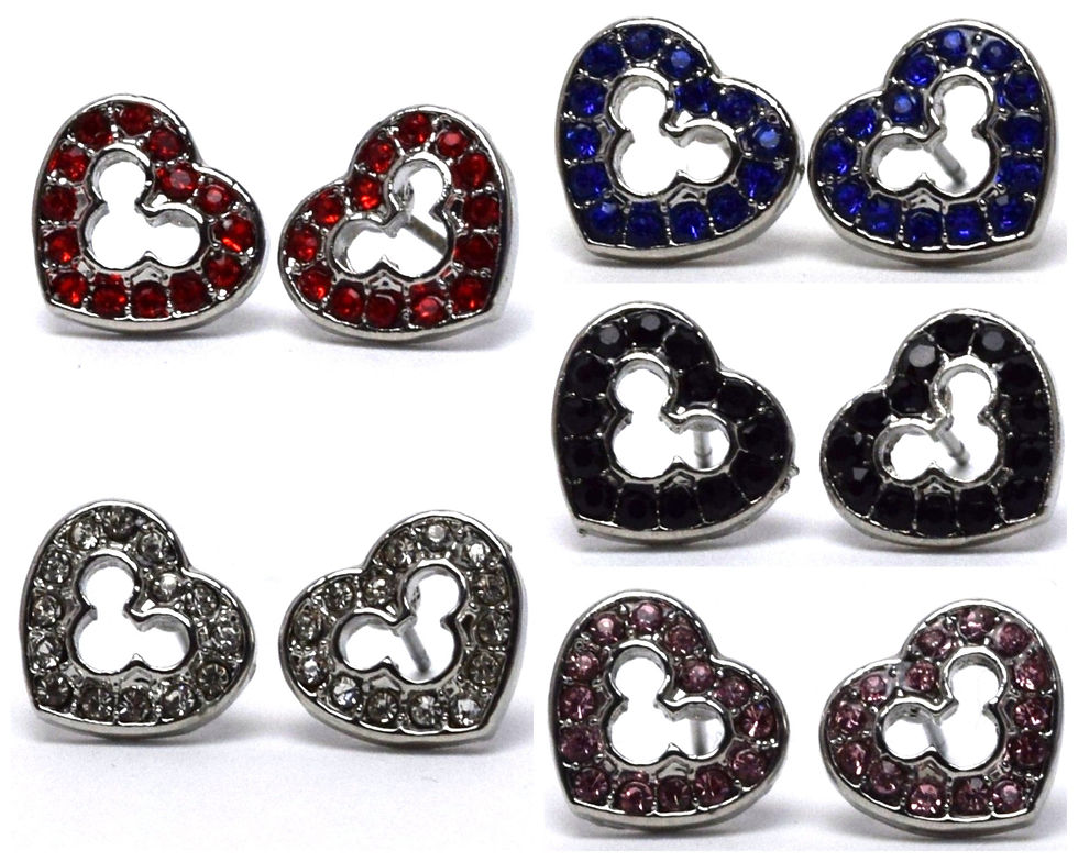 Thumbnail: Silver Rhinestone Mickey Heart Earrings | Mickey Mouse Studs | Mickey Earrings |