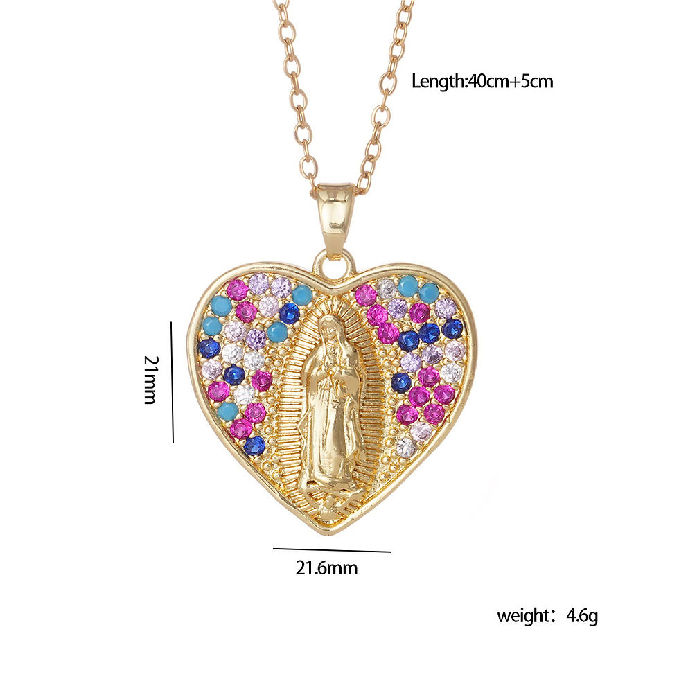 Thumbnail: Stainless Steel Chain Colorful Zircon Virgin Mary Pendant Necklaces for Women Me