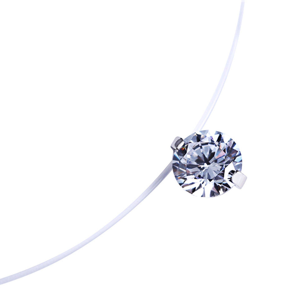 Thumbnail: Zircon Pendant Necklace 0.6cm Invisible Fishing Line Chic Delicate Neck Chain Ad