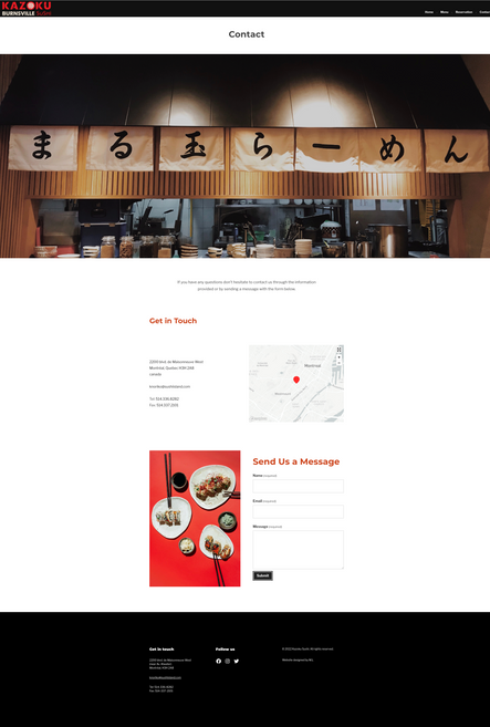 Kazoku Sushi Web Design - Contact Page