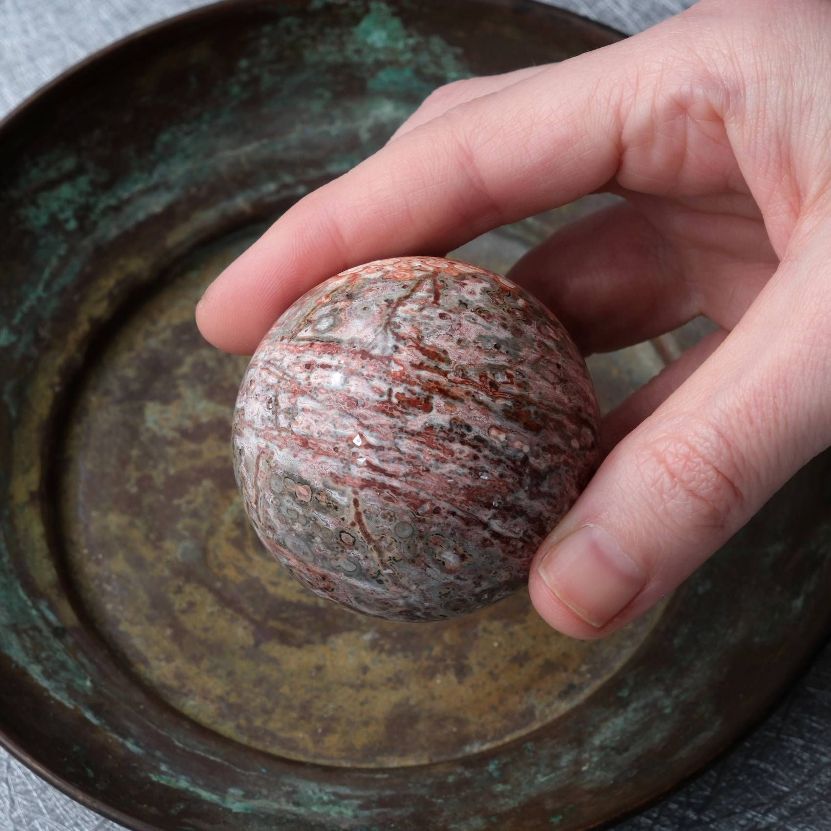 50mm Leopard Skin Jasper & Rhyolite Sphere from Madagascar