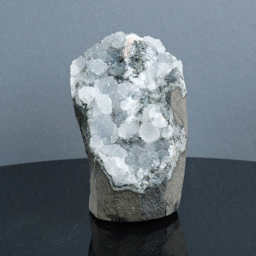 Thumbnail: Apophyllite on Botryoidal Black Chalcedony | The Geometric Sanctuary