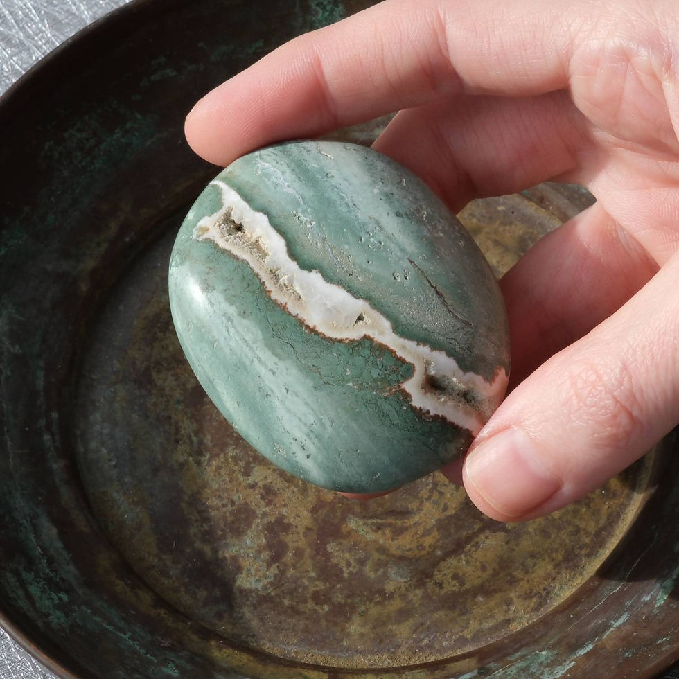 Thumbnail: Green Zebra Jasper Palm Stone | The Stone of Determination