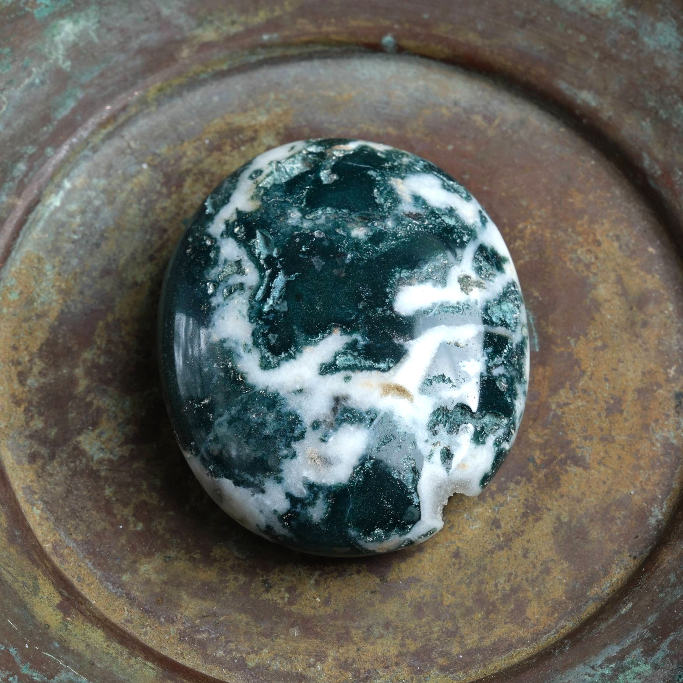 Green Zebra Jasper Palm Stone from India