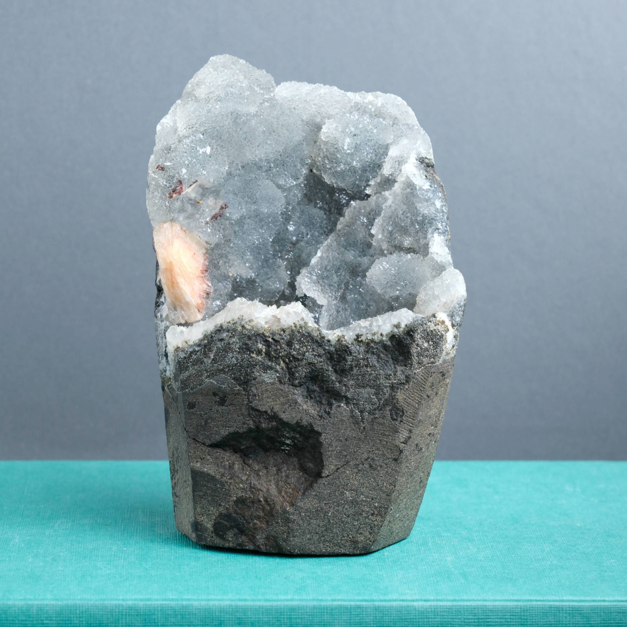 Stilbite & Apophyllite on Black Chalcedony | A Sanctuary of Gentle Grounding