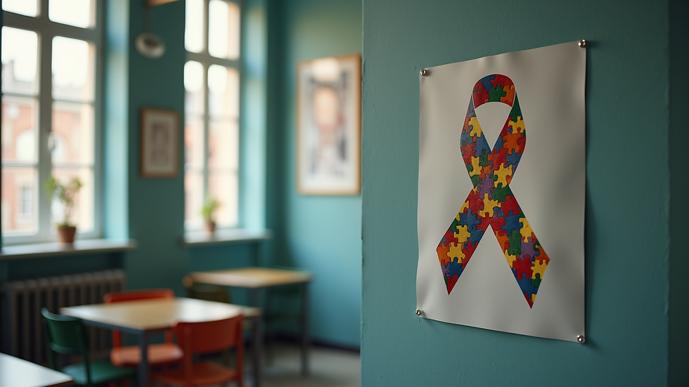 High angle view of an autism awareness poster on a wall