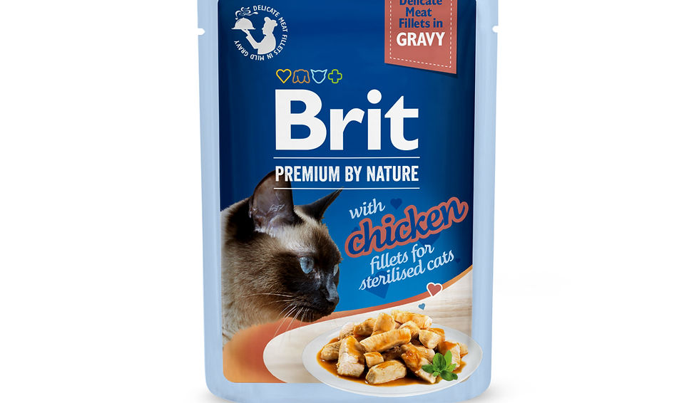 Корм вологий Brit Premium Fillets in Gravy Chicken для стериліз. котів курка 85г