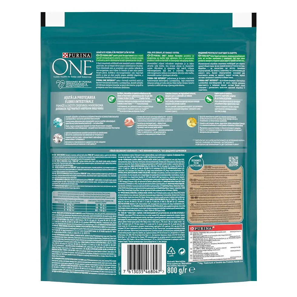 Прев'ю: Сухий корм PURINA ONE Indoor для дорослих котів комплекс Bifensis, індичка 800 г