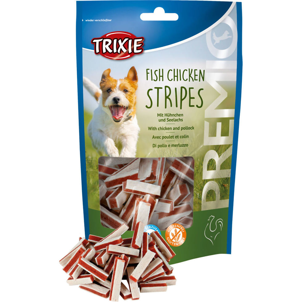 Прев'ю: Ласощі Trixie Premio Fish Chicken Stripes для собак палички курка і лосось 75г