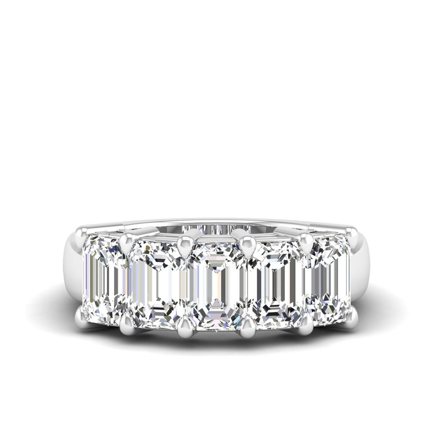 3 CT Emerald Cut Moissanite Five Stone Anniversary Ring