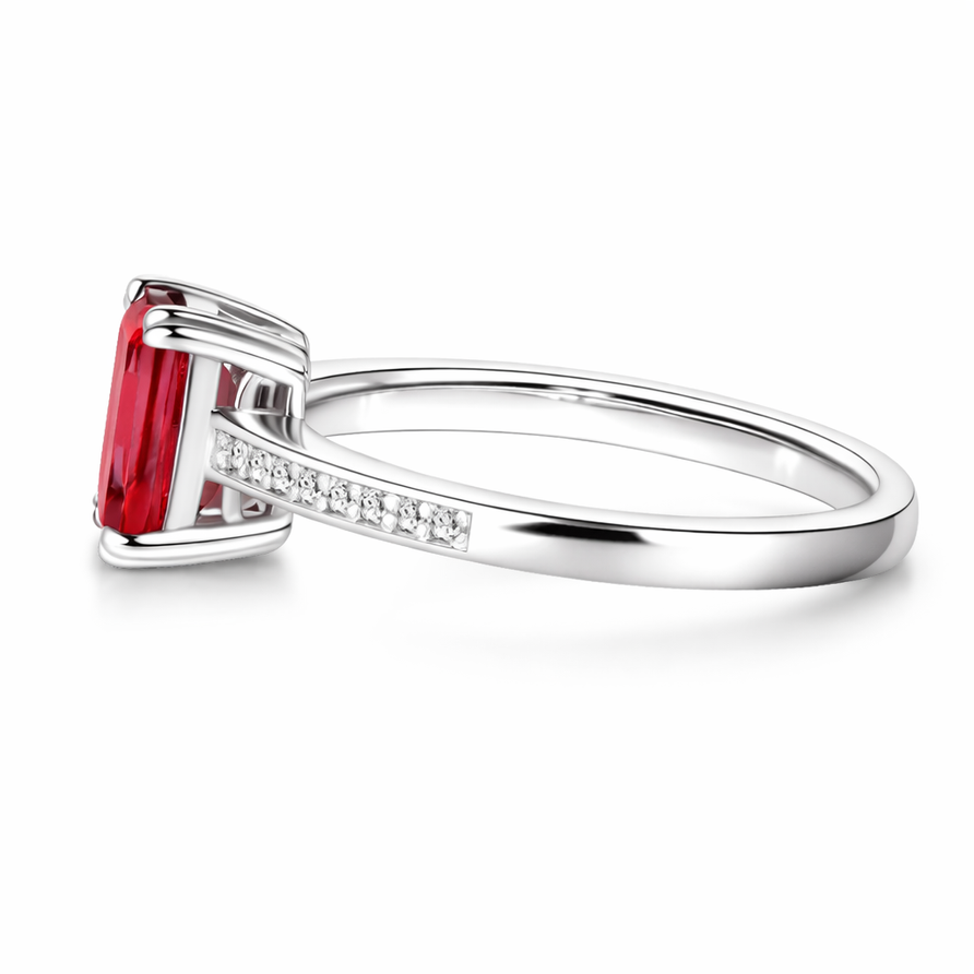 Emerald Cut Ruby Engagement Ring in 925 Sterling Silver