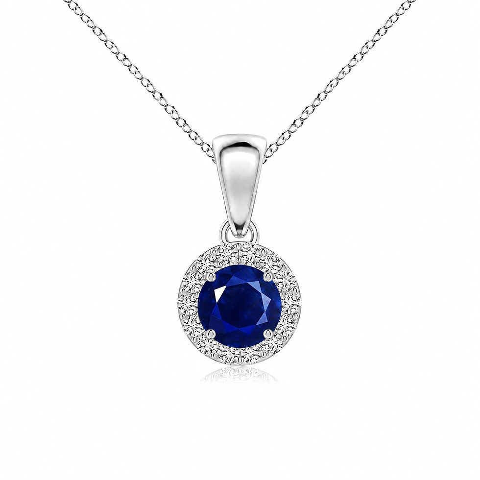925 Sterling Silver Round Blue Sapphire Halo Pendant Necklace
