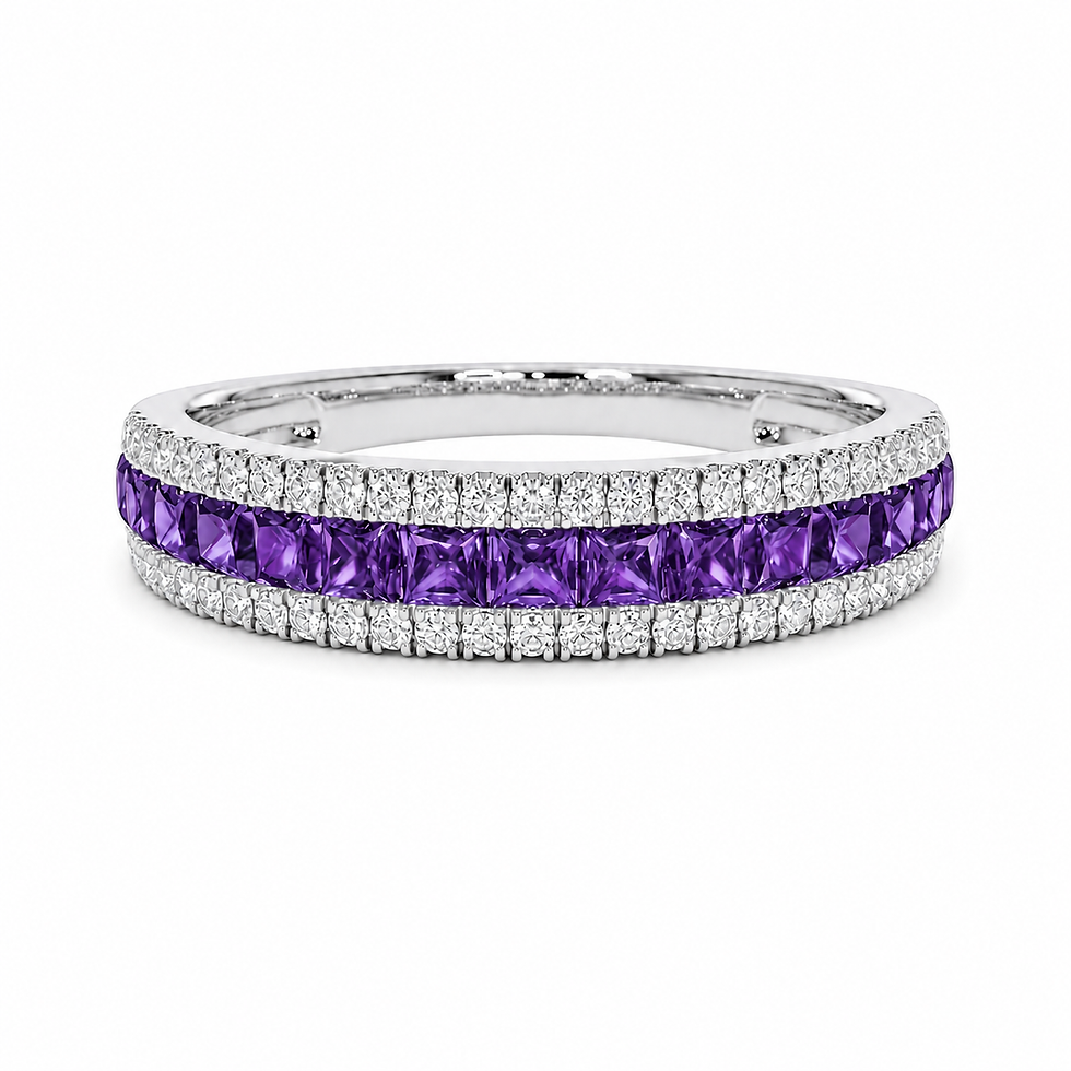 925 Sterling Silver Princess Cut Amethyst Channel Set Eternity Band Ring