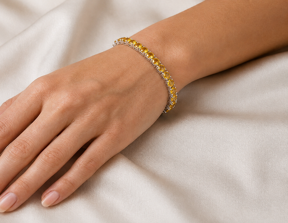 925 Sterling Silver 4mm Round Citrine Tennis Bracelet
