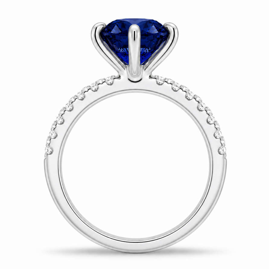 2 CT Round Cut Blue Sapphire Engagement Ring Set in 925 Sterling Silver