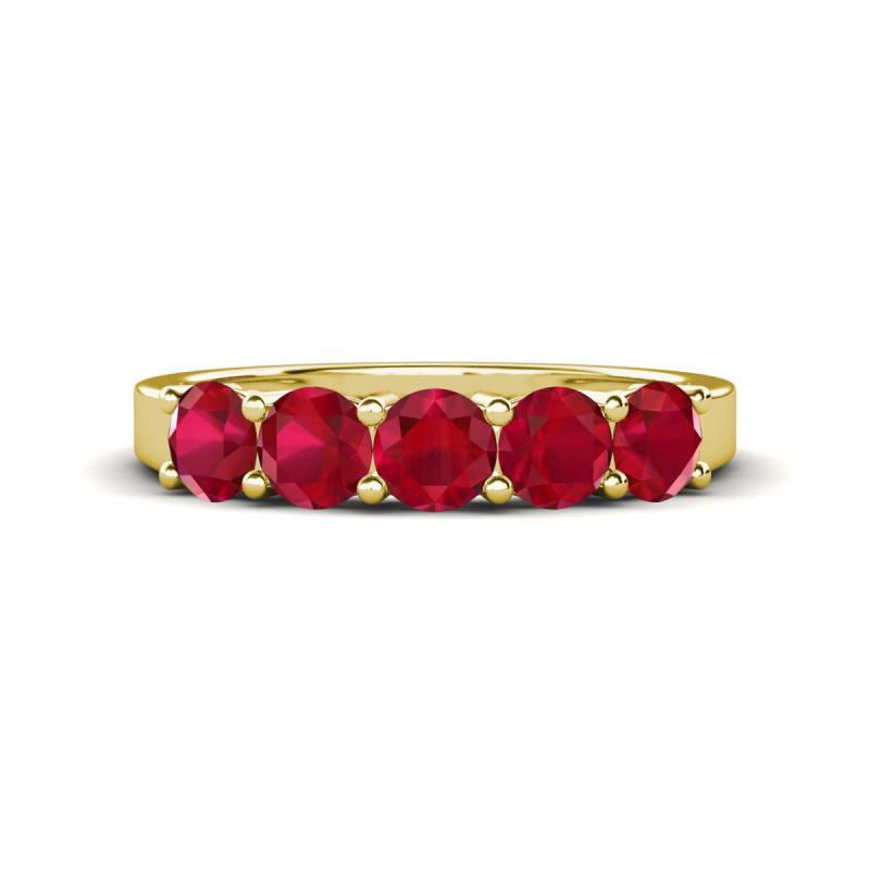 925 Sterling Silver 1.50CT Round 4MM Ruby 5 Stone Band Ring