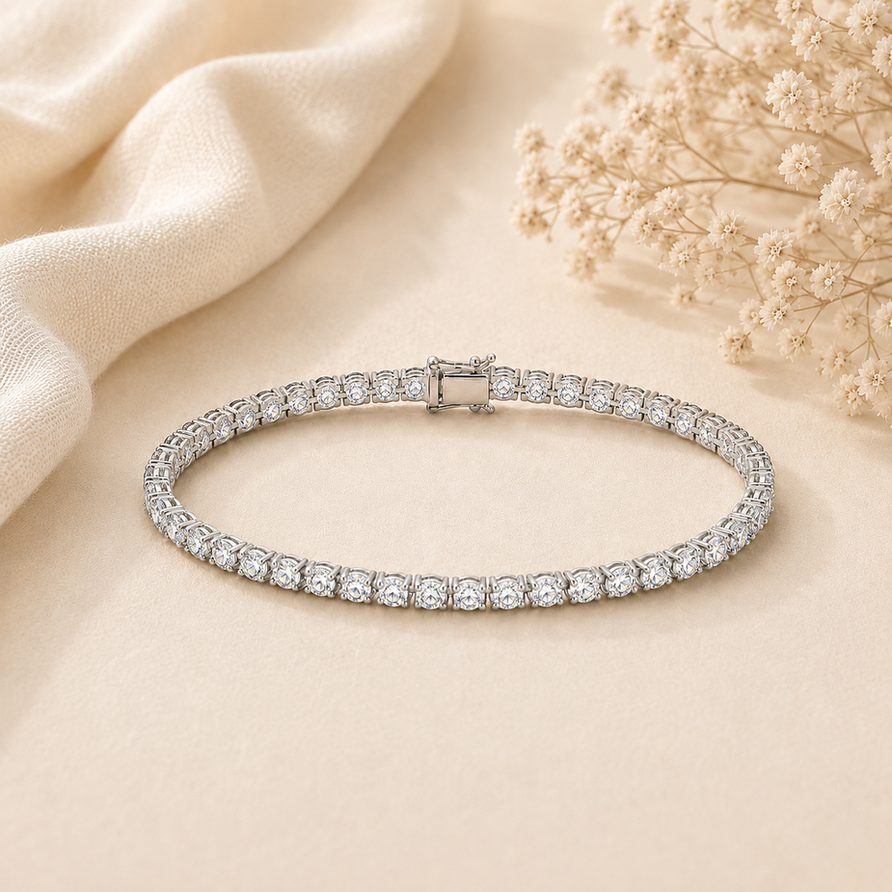 925 Sterling Silver 4mm Round Moissanite Tennis Bracelet