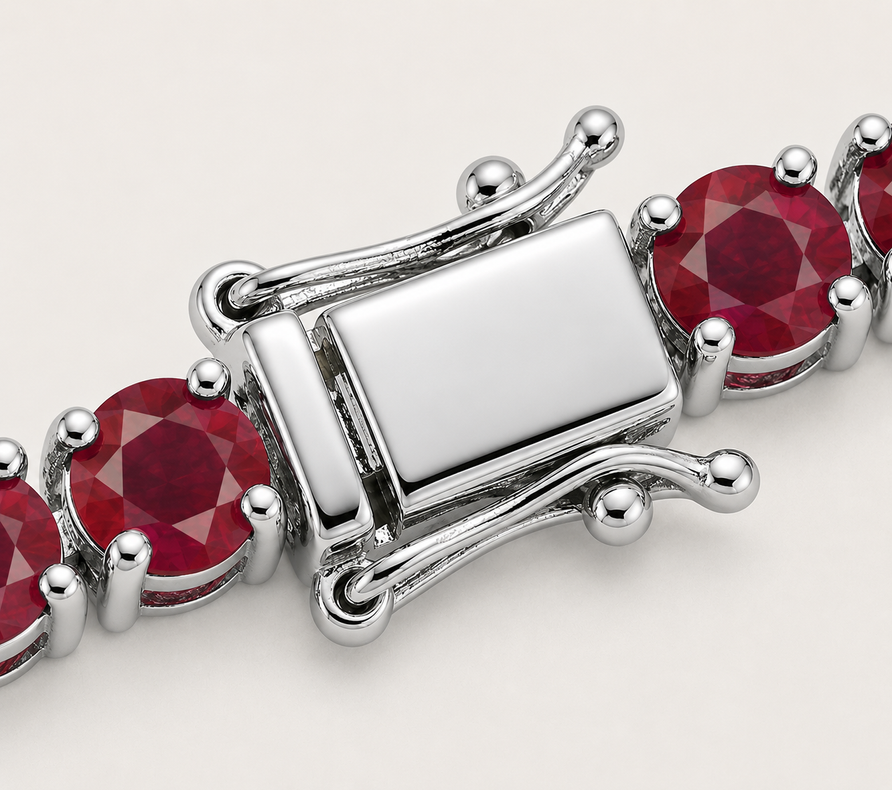 925 Sterling Silver 4mm Round Ruby Tennis Bracelet