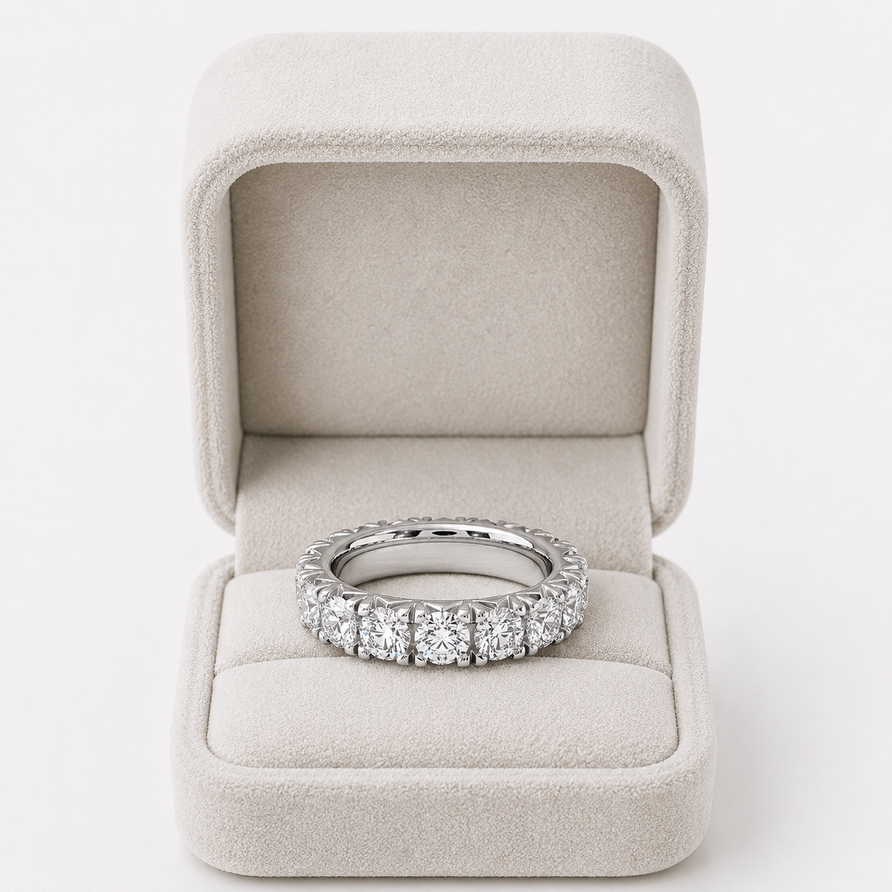 4mm round moissanite eternity wedding band ring