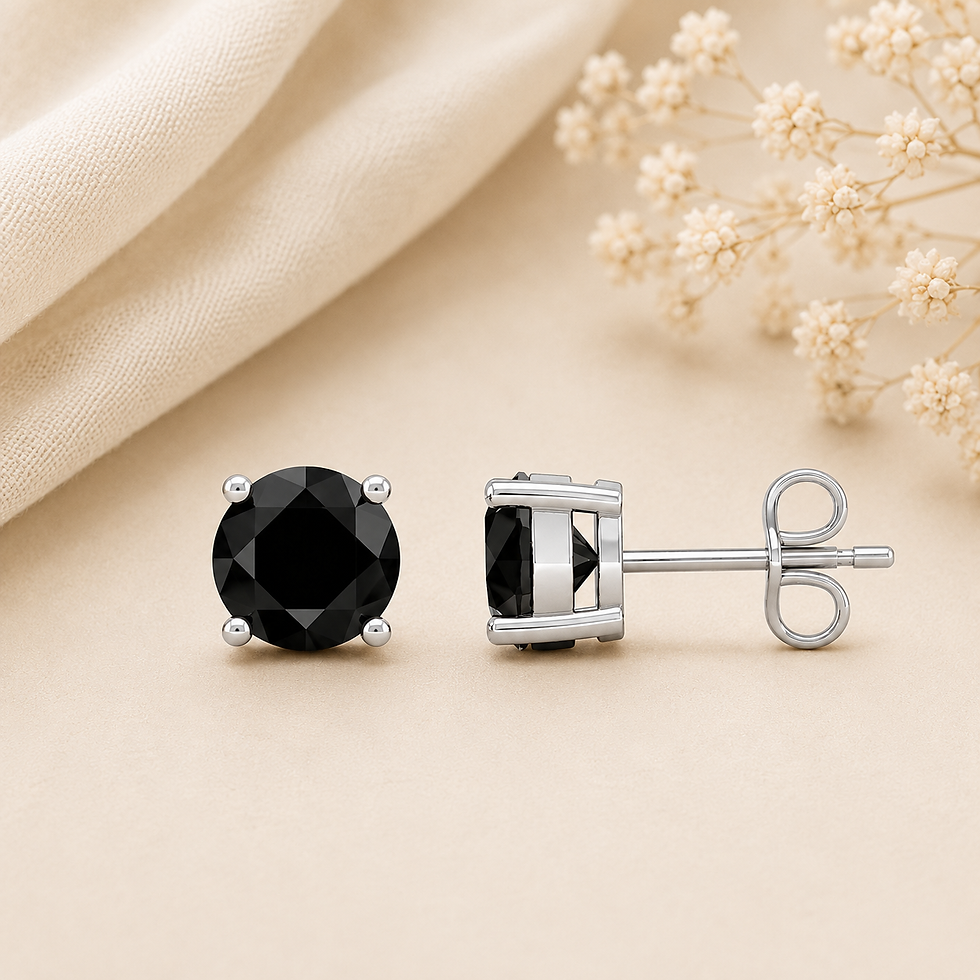 925 Sterling Silver Round Black Spinel Stud Earrings for Women