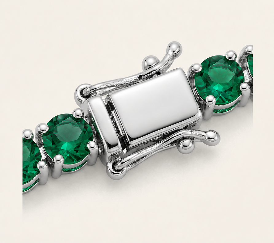 925 Sterling Silver 4mm Round Lab Created Emerald Tennis Bracelet