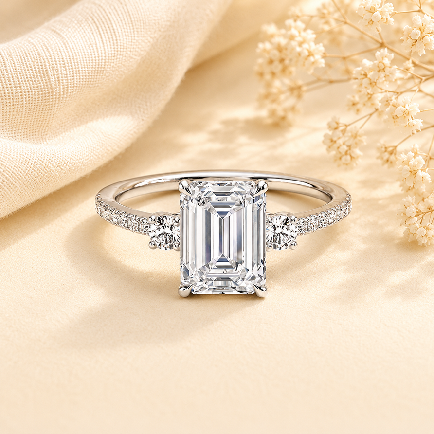 2.5 emerald cut moissanite ring