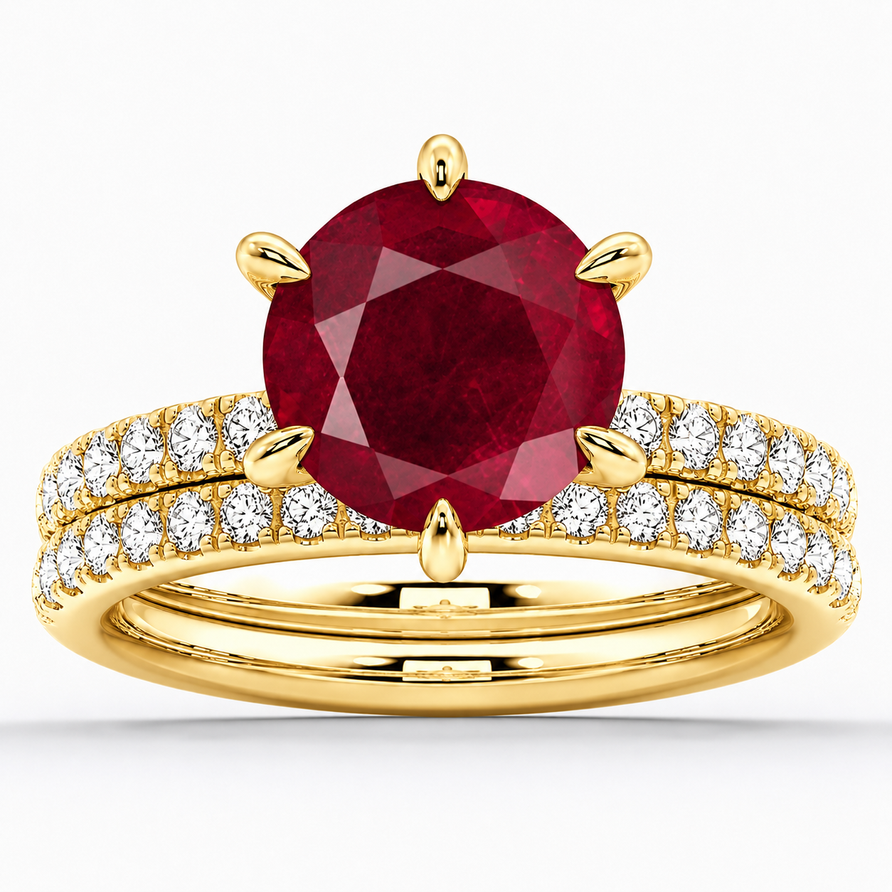 2 CT Round Cut Ruby Engagement Ring Set in 925 Sterling Silver