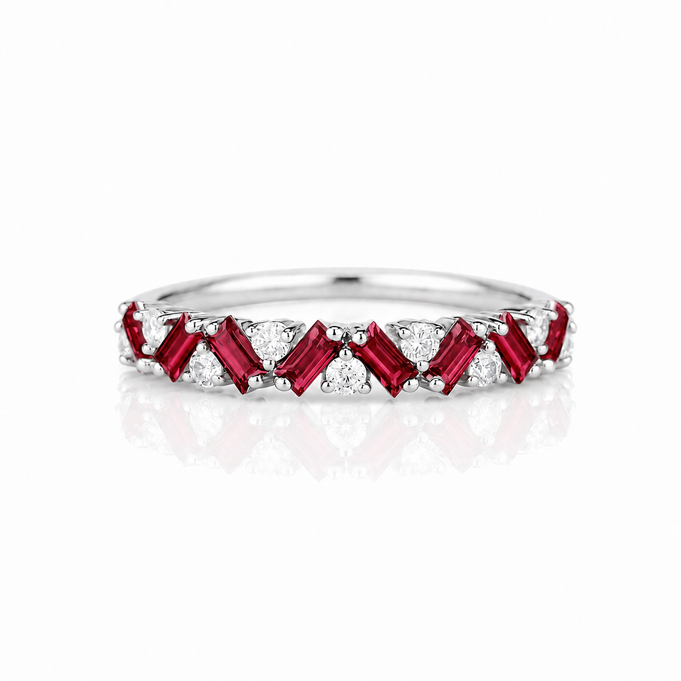 925 Sterling Silver Ruby Chevron Eternity Stackable Band Ring