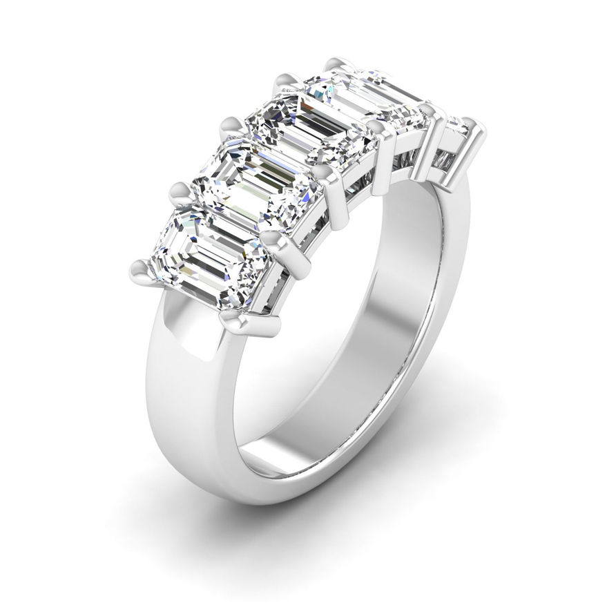 3 CT Emerald Cut Moissanite Five Stone Anniversary Ring