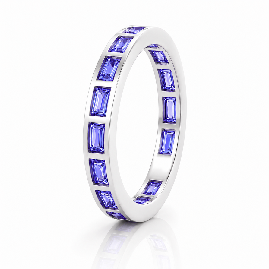 Bezel-Set Tanzanite Baguette Eternity Promise Band Ring
