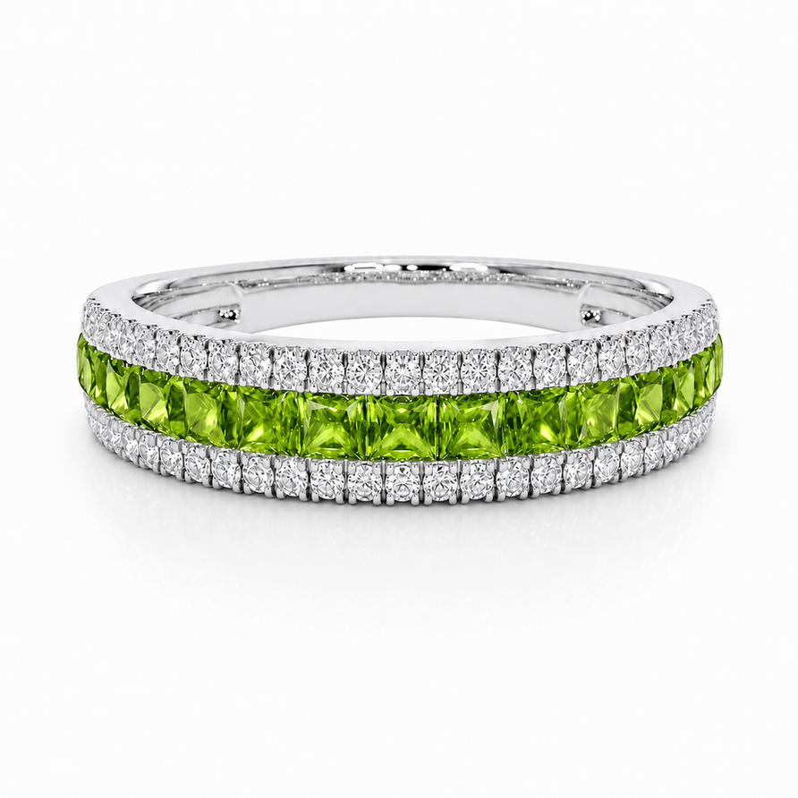 925 Sterling Silver Princess Cut Peridot Channel Set Eternity Band Ring