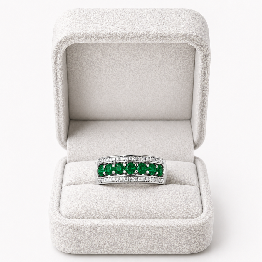 925 Sterling Silver 2 CT Emerald Eternity Wedding Band Ring