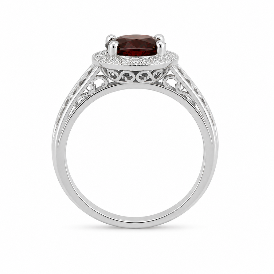 1.5 CT Round Cut Garnet Vintage Halo Engagement Ring in 925 Sterling Silver